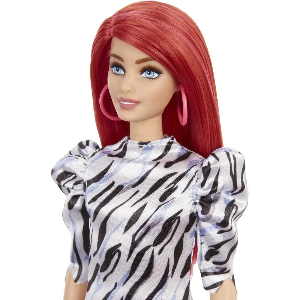 Barbie Fashionistas Doll #168 Smaller Bust Long Red Hair Zebra-striped Dress NIB